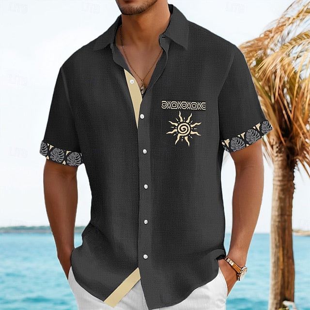 Summer Linen Beach Shirt Button Men's Up