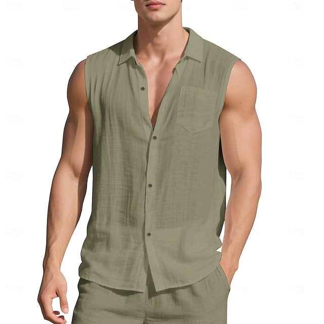 Linen Sleeveless Wear Men's Summer Beach Shirt