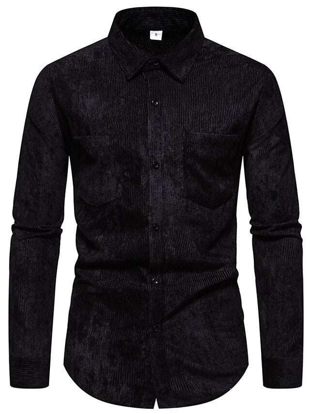 Men's Shirt Yellow Pink Black Corduroy Casual