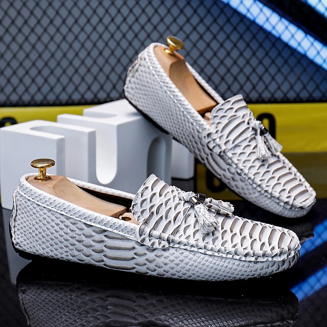 – Printed Loafers Casual White Men's Lightweight Slip-On