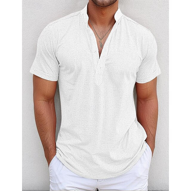 Linen Shirt Popover Collar Band Men's
