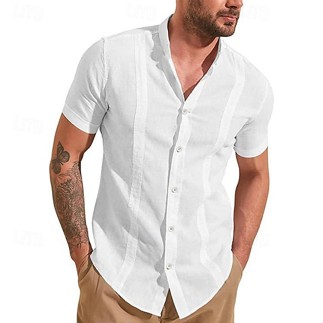 Shirt Summer Casual Men's Guayabera Up Button