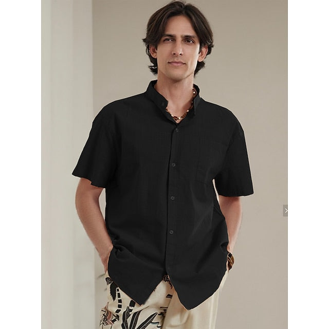 Linen Men's Casual Up Shirt Cotton Button