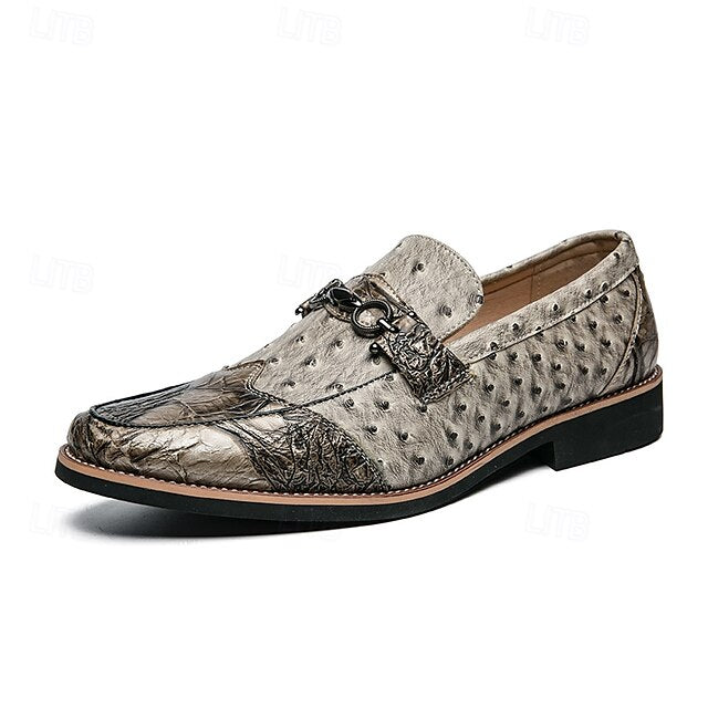 Brown – Men's Loafers Pattern Ostrich with Suede Faux