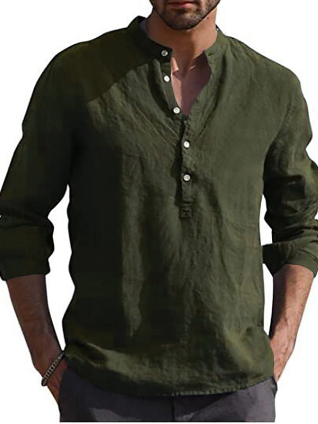 Linen Men's Shirt Wear Summer Collar Band Beach