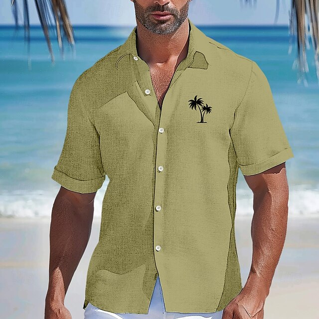 Palm Linen Coconut Shirt Casual Summer Men's Hawaiian