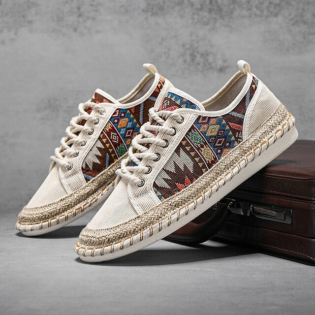 Casual with and Jute Men's Print Tribal Sneakers Canvas