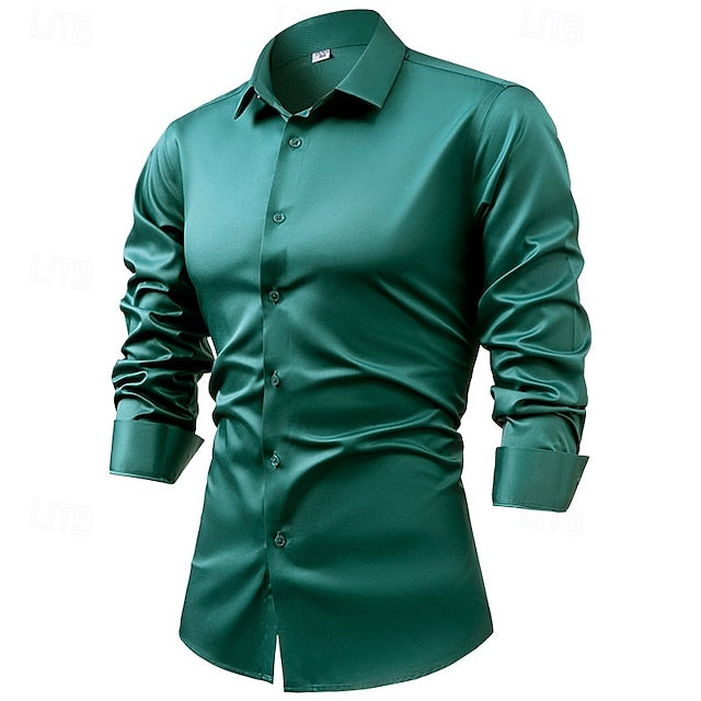 Satin Plain Men's Casual Up Shirt Button