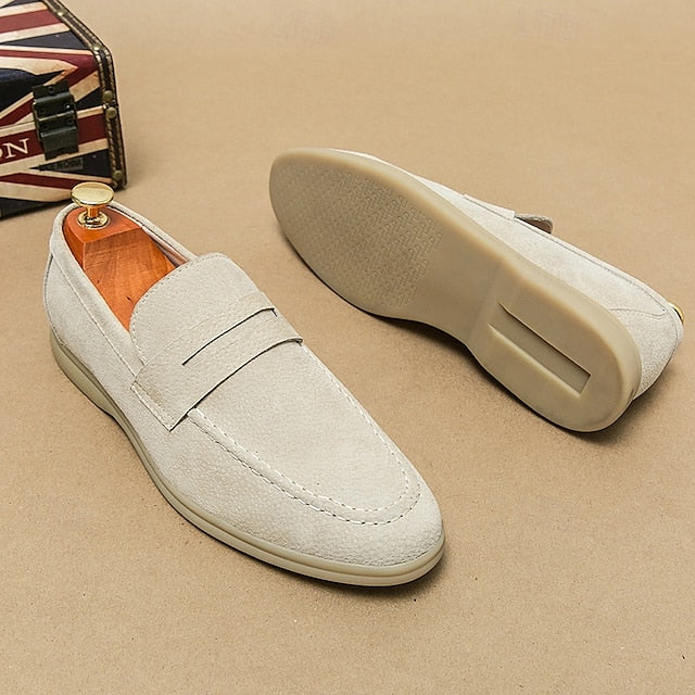 Loafers Slip-On Men's Comfortable Beige – Casual Suede