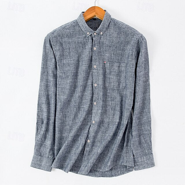Shirt Button Linen Men's Casual Plain Up