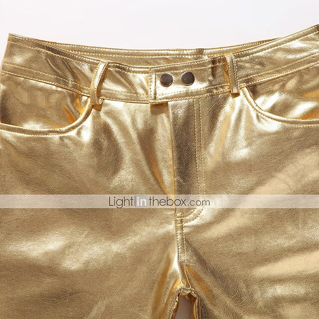Faux Straight Solid Pants Leather Leg Men's Trousers Skinny