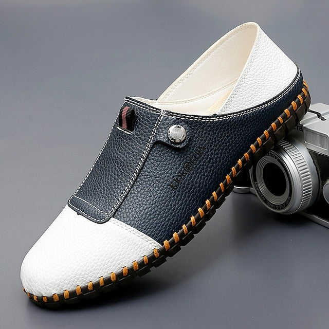 – Men's Leather Driving Loafers Slip-On Casual Two-Tone