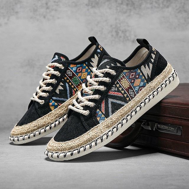 Casual with and Jute Men's Print Tribal Sneakers Canvas