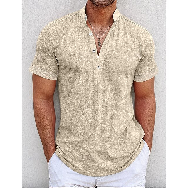 Linen Shirt Popover Collar Band Men's