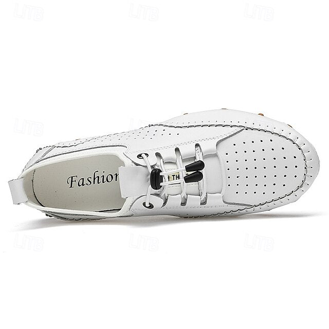 Shoes Casual Perforated with Men's White Hand-Stitched