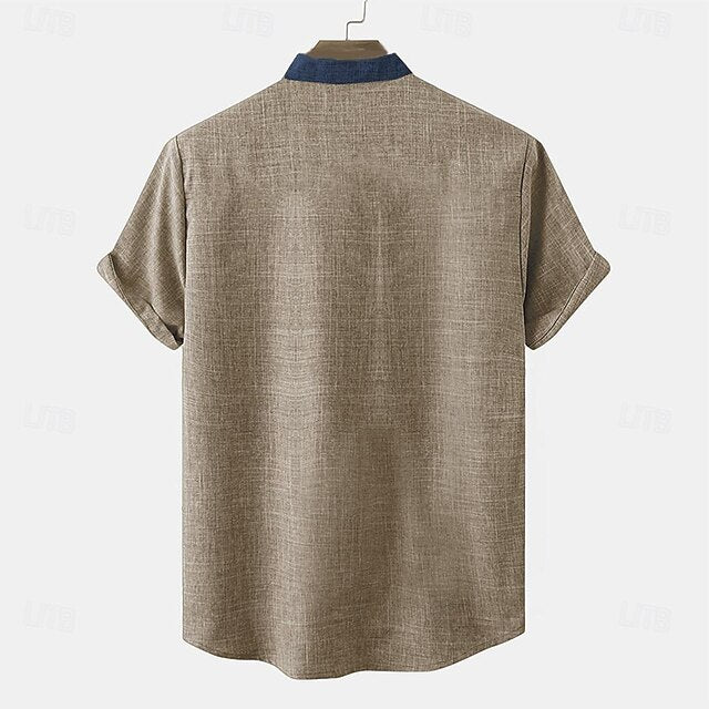 Vintage Shirt Henley Retro Shirts Linen Men's