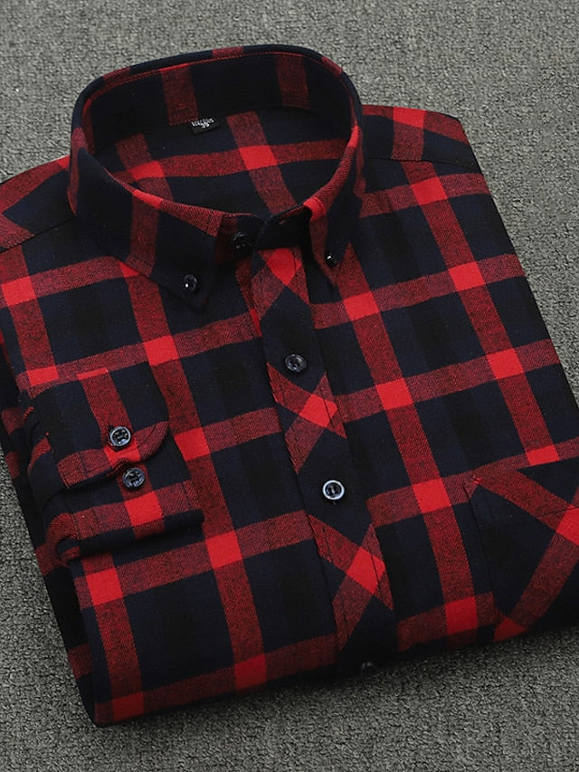 Shirt Up Plaid Button Casual Men's
