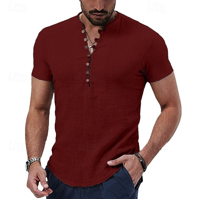 Collar Summer Men's Shirt Band Popover Linen