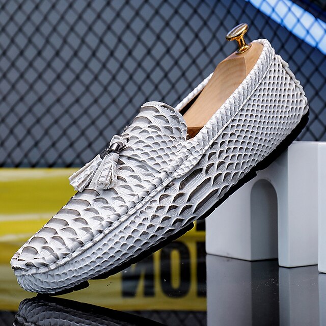 – Printed Loafers Casual White Men's Lightweight Slip-On