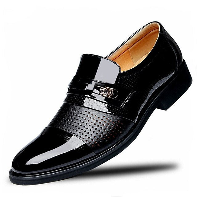 Brown Faux with Men's Patent Dress Loafers Leather