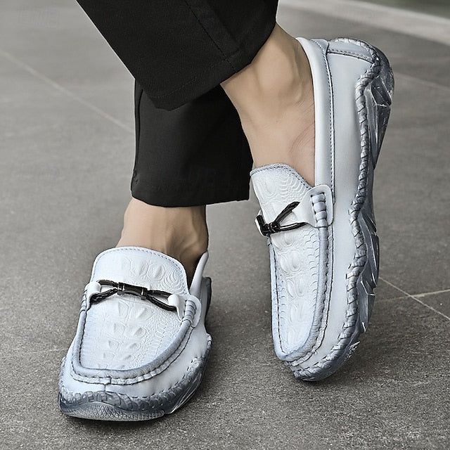 Faux - with Leather Detail Men's White Moccasins Tassel