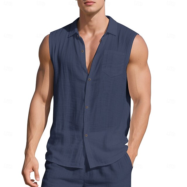 Linen Sleeveless Wear Men's Summer Beach Shirt