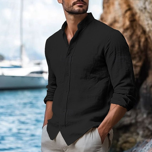 Summer Collar Linen Band Men's Shirt