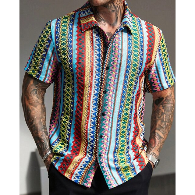 Men's Summer Shirt Casual Beach Up Button