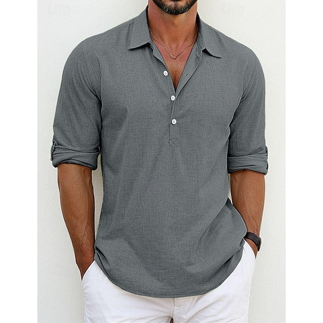 Men's Linen Wear Shirt Button Beach Summer Up
