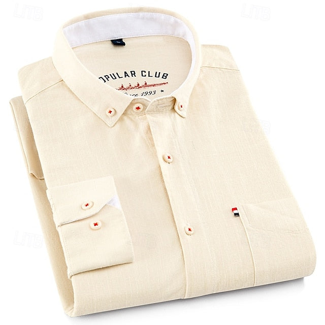 Shirt Button Linen Men's Casual Plain Up