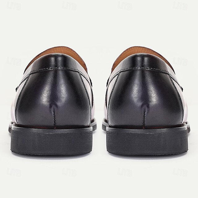 Burgundy Leather Loafers Men's with Stitching Decorative