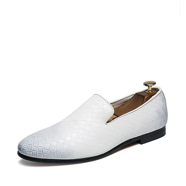 Leather Woven Blue Slip-On Loafers - Men's Stylish Faux