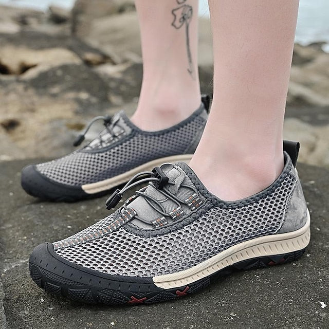 Men’s Shoes Outdoor Lace Walking Breathable with Elastic Mesh