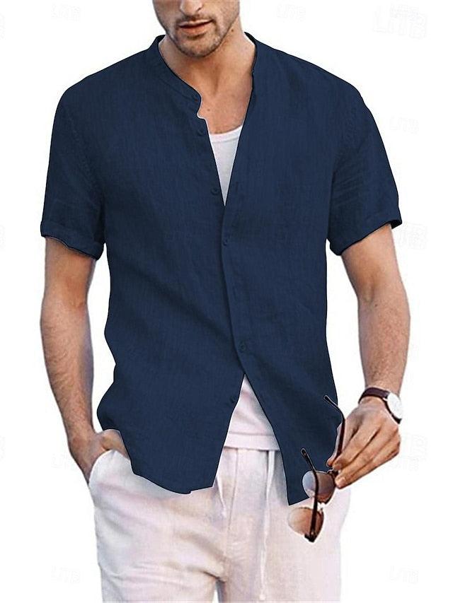 Cotton Linen Collar Men's Shirt Chinese