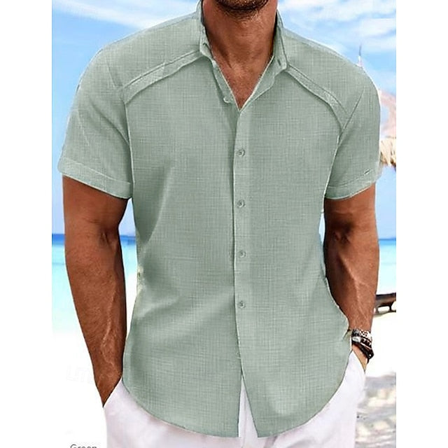 Button Shirt Casual Beach Men's Up Summer