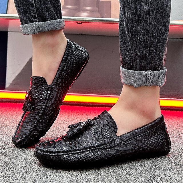 – Printed Loafers Casual White Men's Lightweight Slip-On