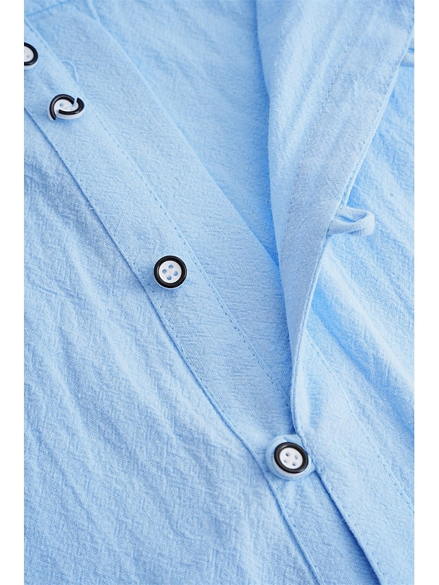 Band Linen Shirt Summer Collar Men's