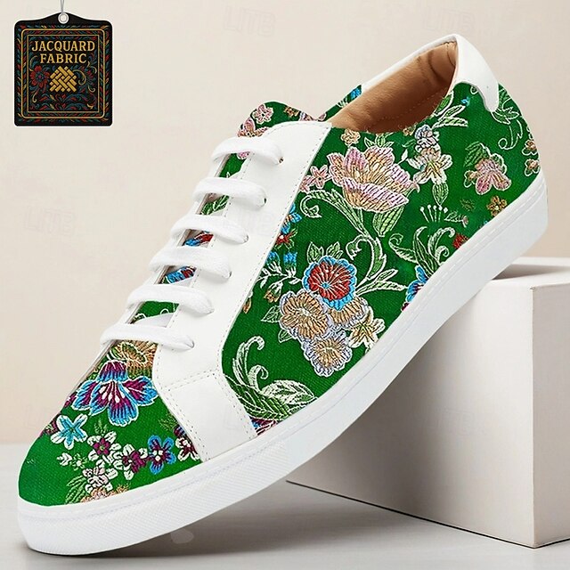 Green Comfortable Men's Jacquard Low-Top Fabric Sneakers