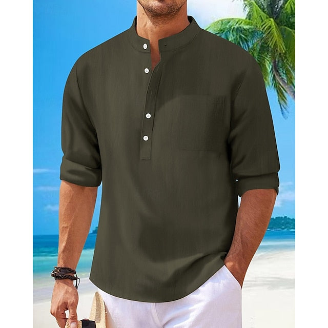 Linen Men's Shirt Casual Popover Cotton