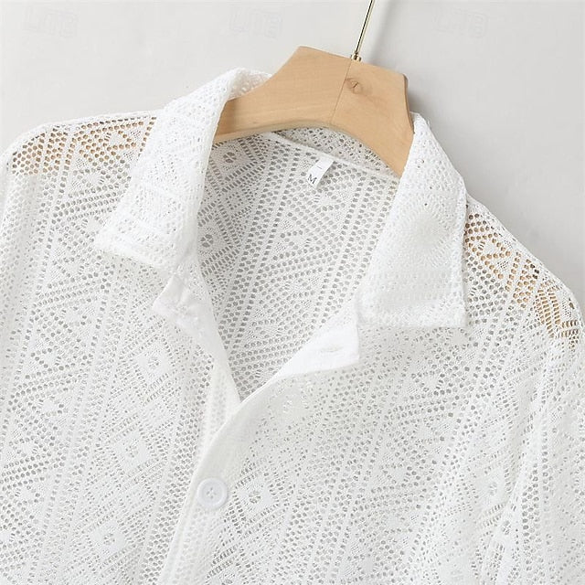 Casual Summer Button Men's Shirt Up Beach