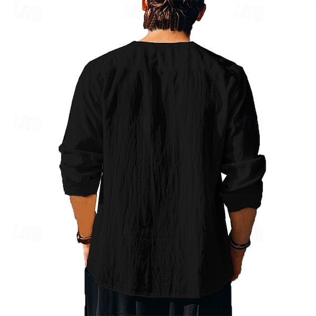 Linen Block Casual Men's Color Hawaiian Shirt