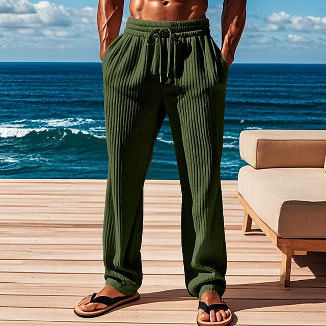 Pocket Trousers Drawstring Men's Elastic Pants Casual Waist