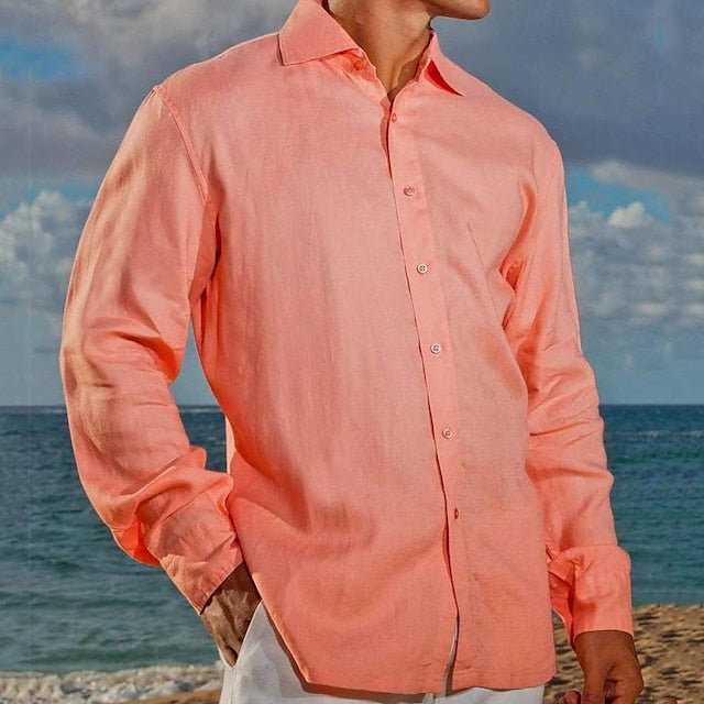 Beach Shirt Men's Up Casual Button Summer