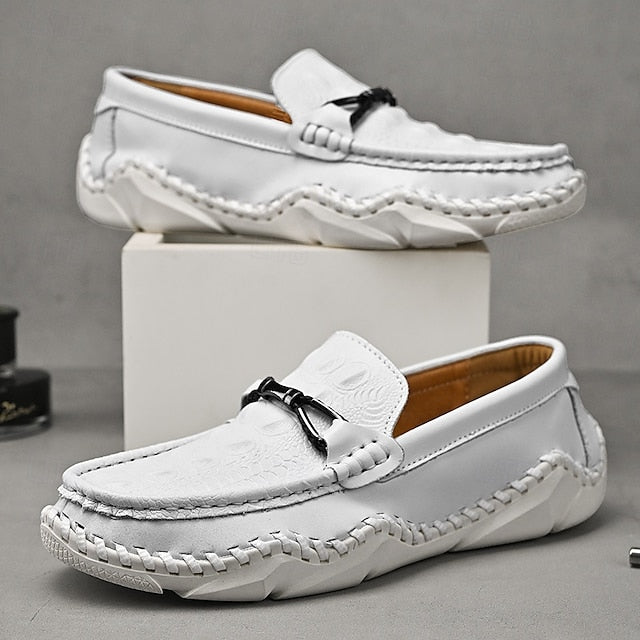 Faux - with Leather Detail Men's White Moccasins Tassel