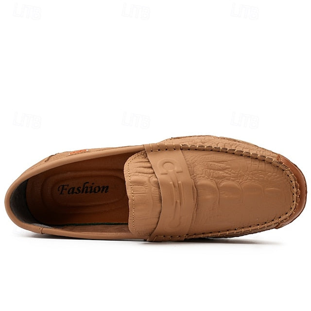 Leather Black with Loafers Faux Men's White Crocodile