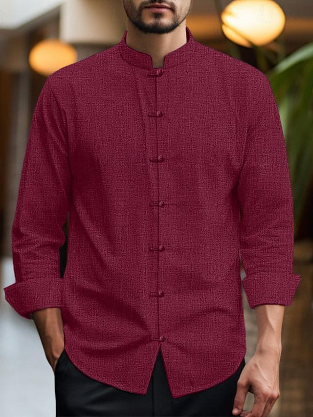 Linen Chinese Men's Shirt Cotton Collar