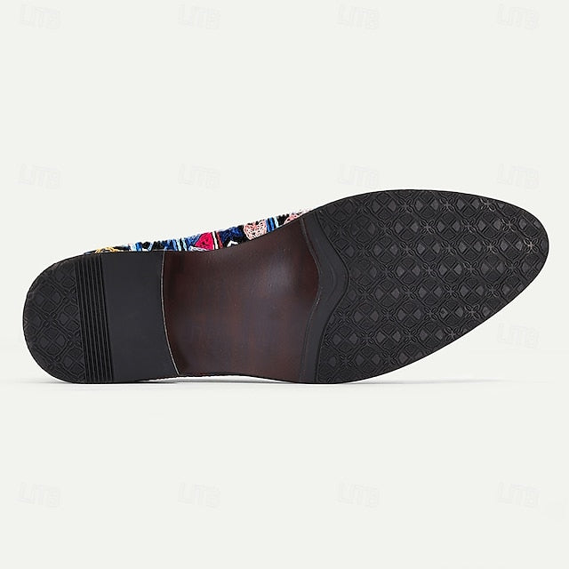 Men’s Pattern Leather Loafers Jacquard Ethnic Faux with