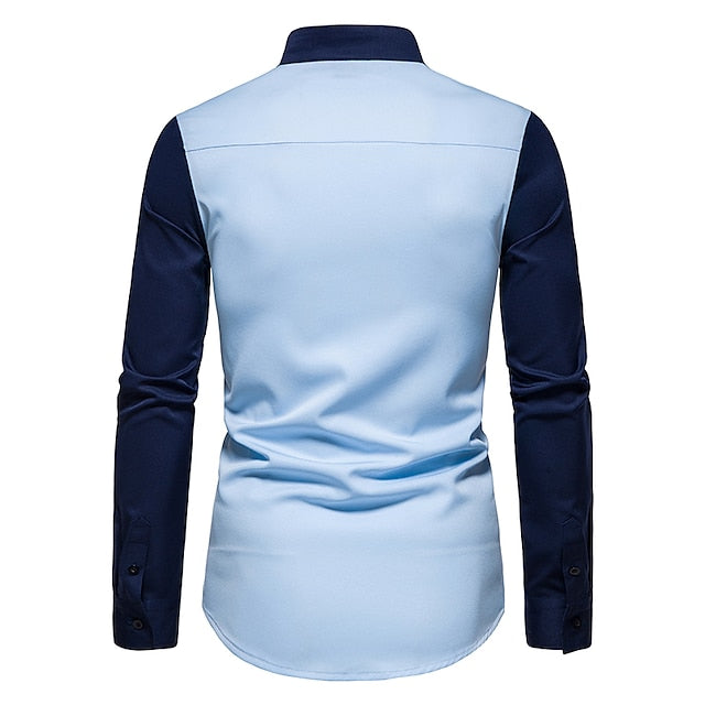 Block Wine Yellow Color Collar Stand Shirt Blue Plus Men's