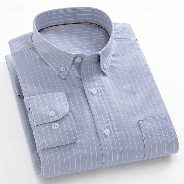 Down Long-Sleeve Button Men's Shirts Dress Striped