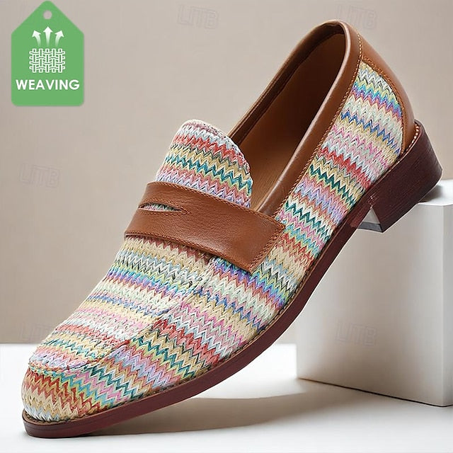 with Multicolor Loafers Woven Men's Slip-On Nylon